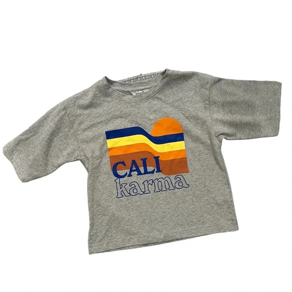 NWT Hundred Pieces Grey Short Sleeve Cali Karma Tee Shirt cropped style - Picture 1 of 7